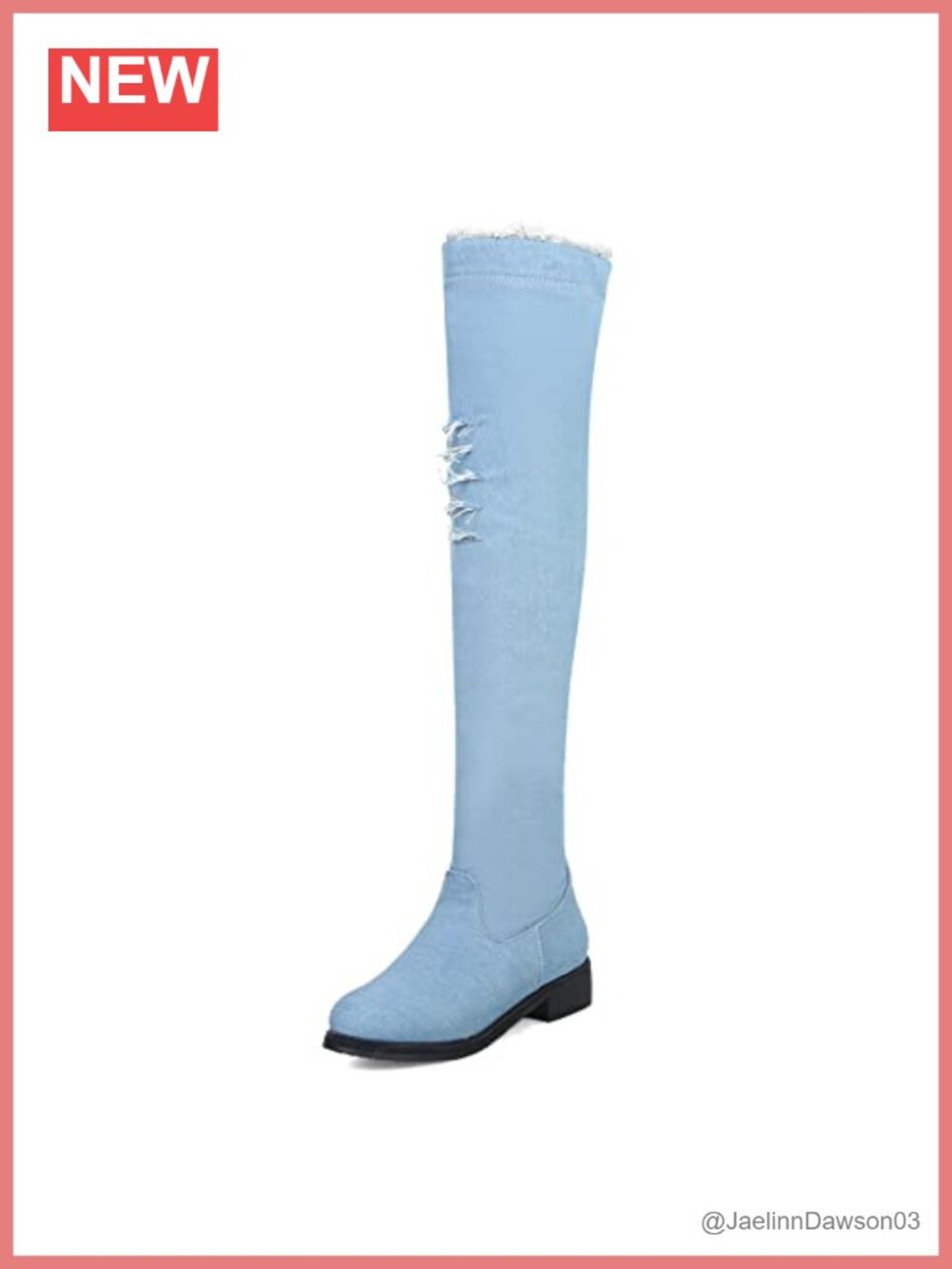 Denim Thigh High Boots Over the Knee Chunky Low Heel Side Zipper Women's